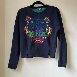 KENZO | cropped navy blue tiger sweater | felt appliqué | S